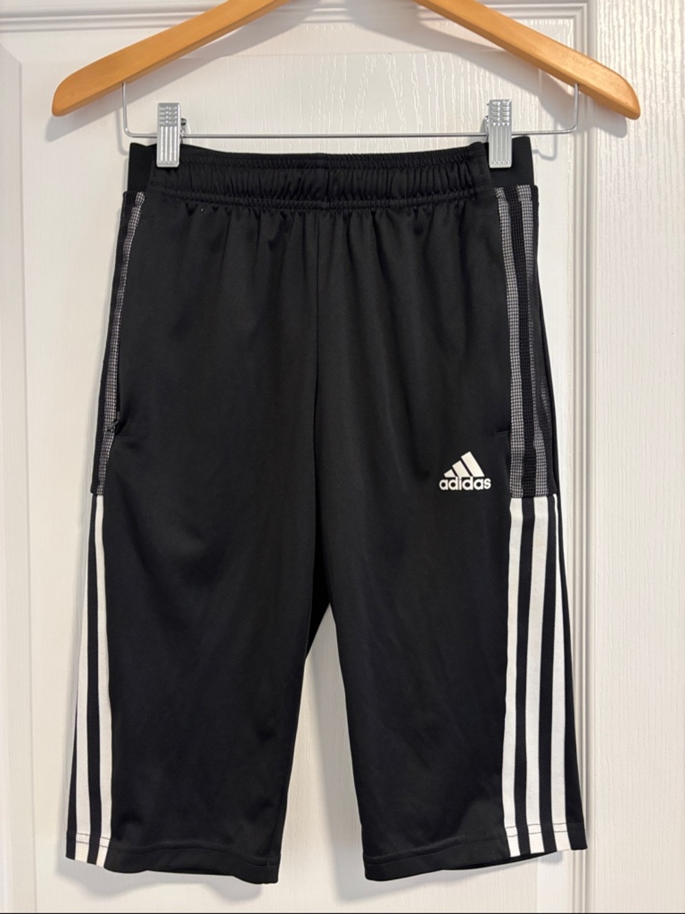 adidas Black Athletic Capri Shorts with White Side Stripes
